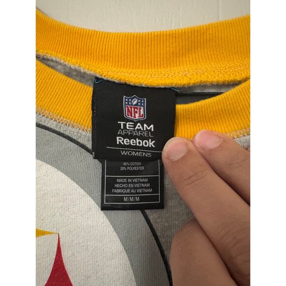 Reebok NFL Team Apparel Size Medium Long Spellout Sleeve Steelers Crewneck - Picture 3 of 8